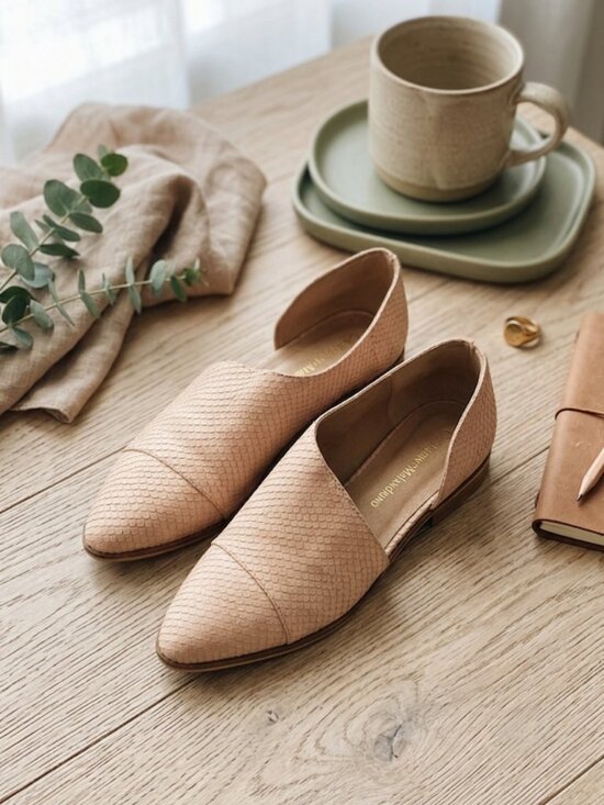 Catherine Malandrino Shoes - Catherine Malandrino D'Orsay Flats Pointed Toe Snakeskin Nude Pink Size 8